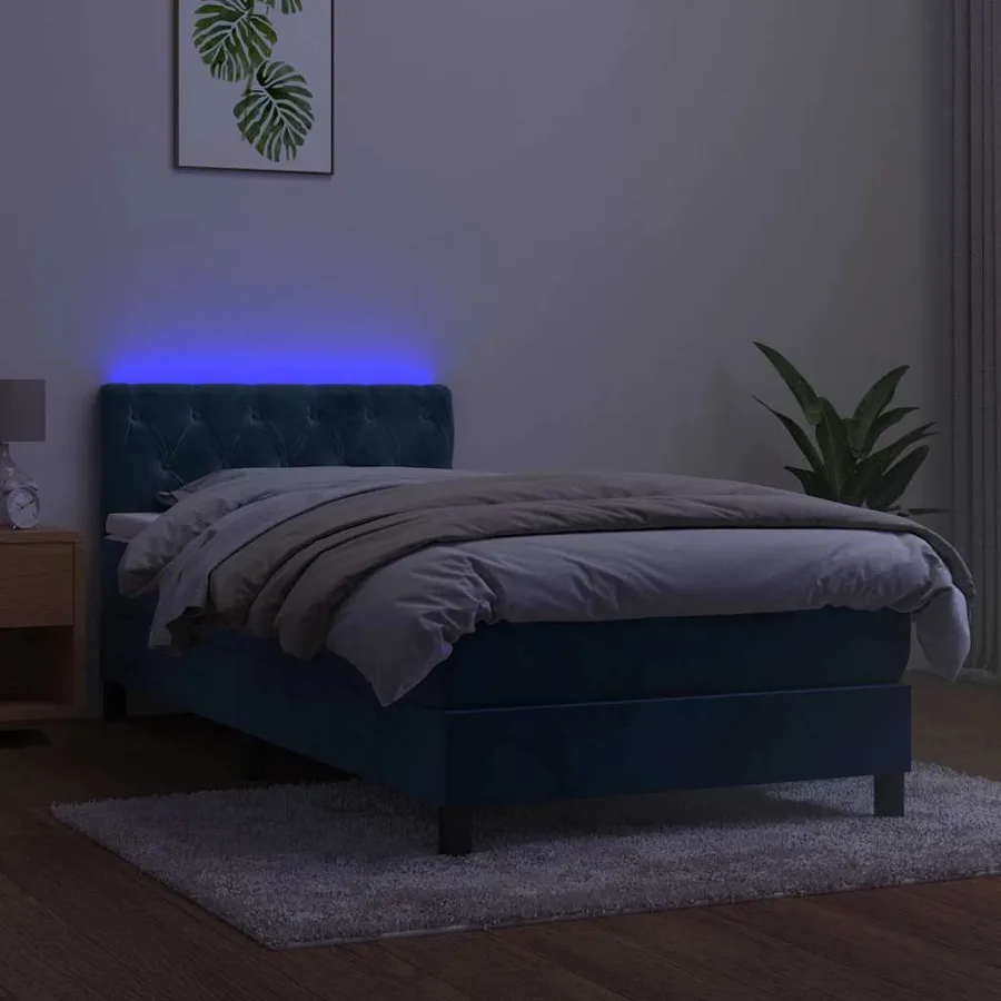 Sommier à lattes de lit avec matelas et LED Bleu foncé 80x200cm - 4