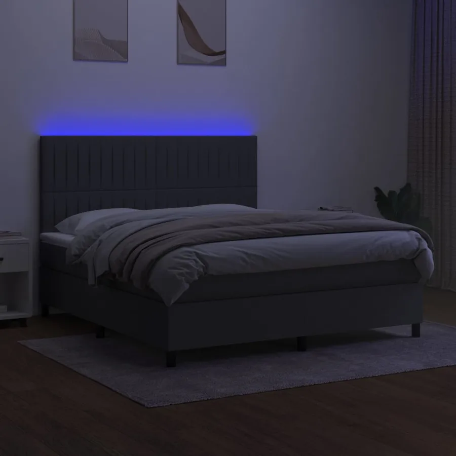 Sommier à lattes de lit et matelas et LED Gris foncé 160x200 cm - 4