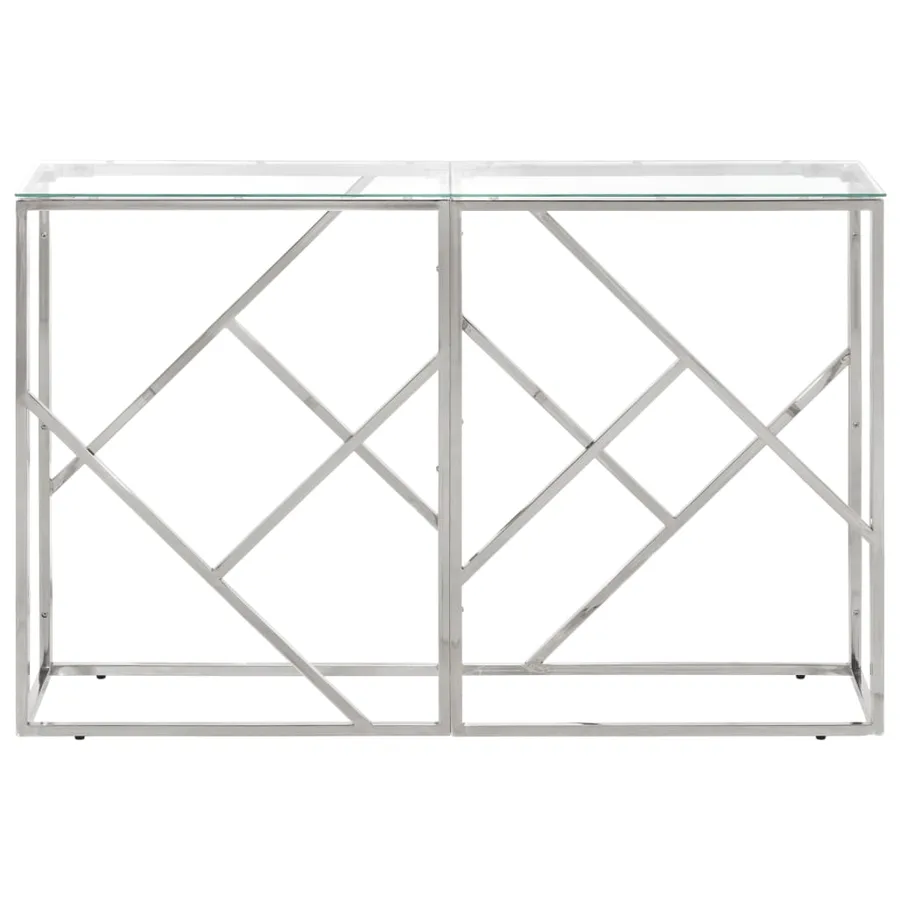 Table console argenté acier inoxydable et verre trempé - 2