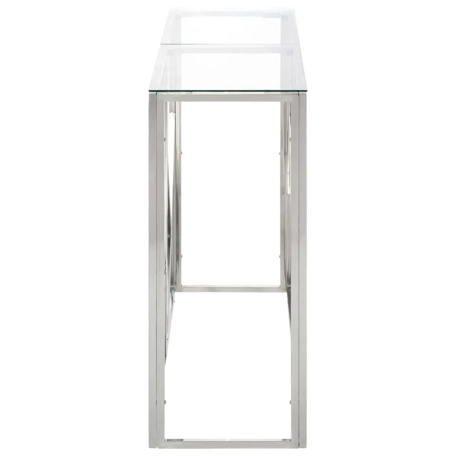 Table console argenté acier inoxydable et verre trempé - 3