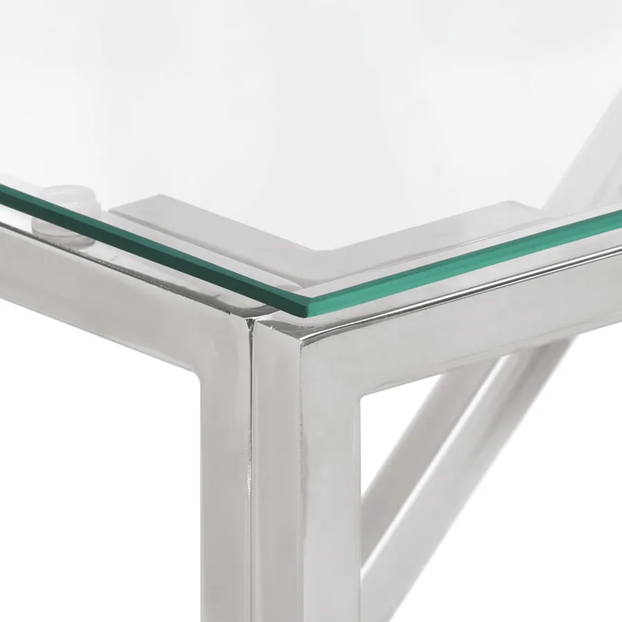 Table console argenté acier inoxydable et verre trempé - 4
