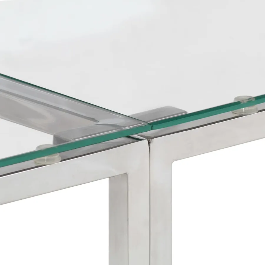 Table console argenté acier inoxydable et verre trempé - 5