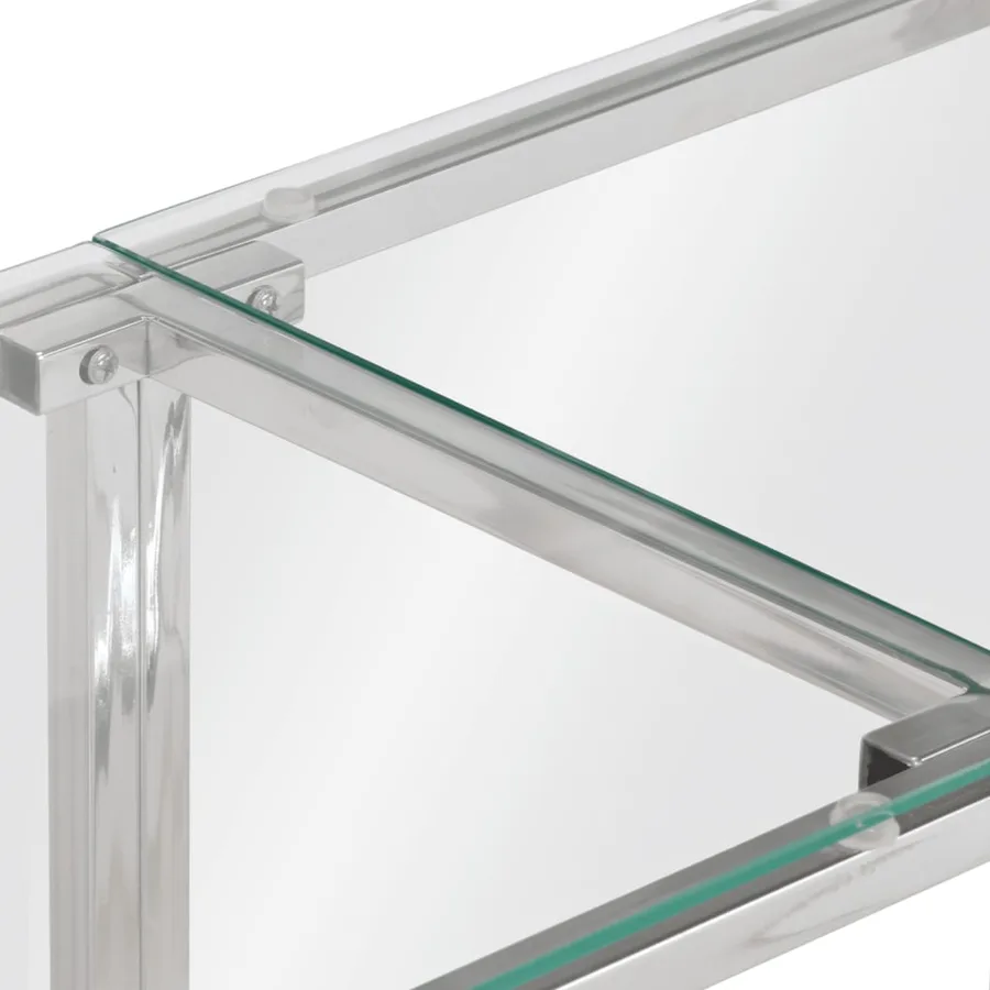 Table console argenté acier inoxydable et verre trempé - 6
