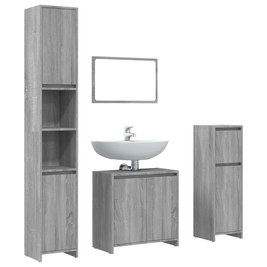 Ensemble de meubles de salle de bain 4 pcs Sonoma gris - 2