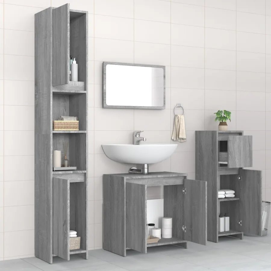 Ensemble de meubles de salle de bain 4 pcs Sonoma gris - 3