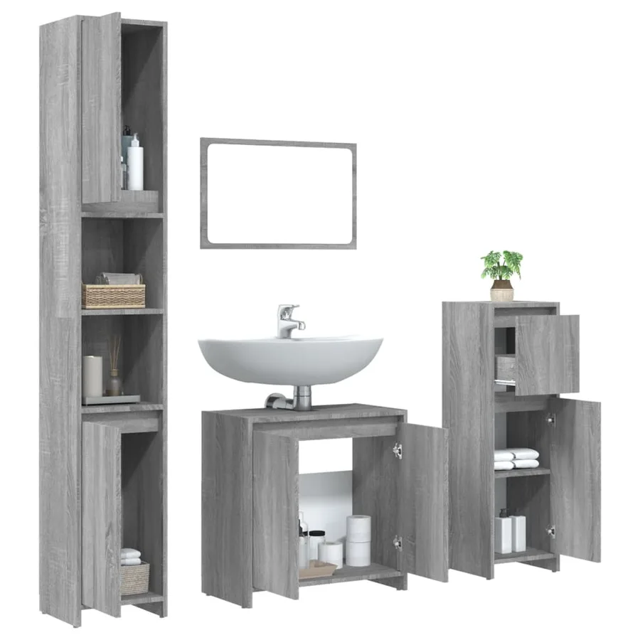 Ensemble de meubles de salle de bain 4 pcs Sonoma gris - 4