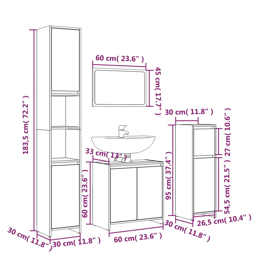 Ensemble de meubles de salle de bain 4 pcs Sonoma gris - 6