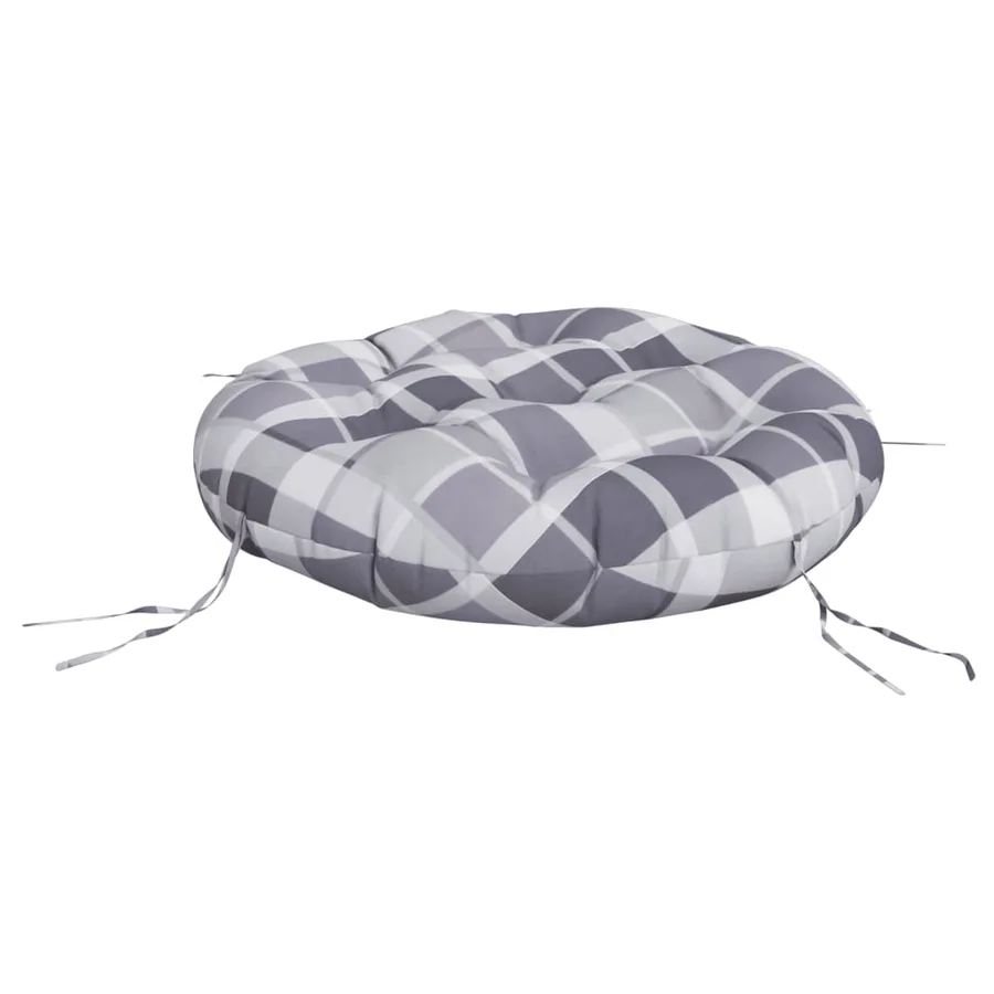 Coussin rond motif à carreaux gris Ø 60 x11 cm tissu oxford - 4