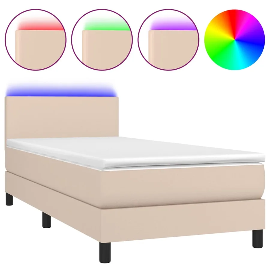Sommier à lattes de lit matelas et LED Cappuccino 90x190cm - 2