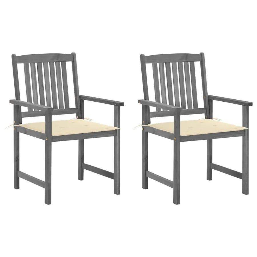 Chaises de jardin et coussins lot de 2 Gris Bois acacia massif