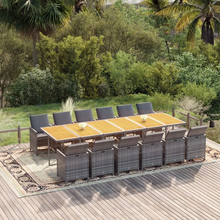 Ensemble à manger de jardin coussins 13 pcs Résine tressée Gris