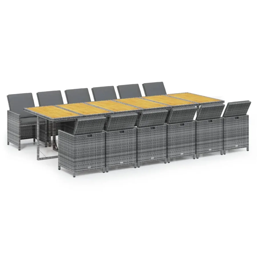 Ensemble à manger de jardin coussins 13 pcs Résine tressée Gris - 2