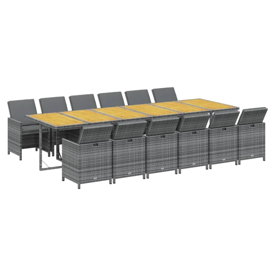 Ensemble à manger de jardin coussins 13 pcs Résine tressée Gris - 3