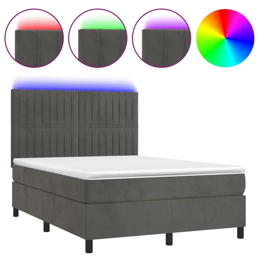 Sommier à lattes de lit avec matelas LED Gris foncé 140x200 cm - 2