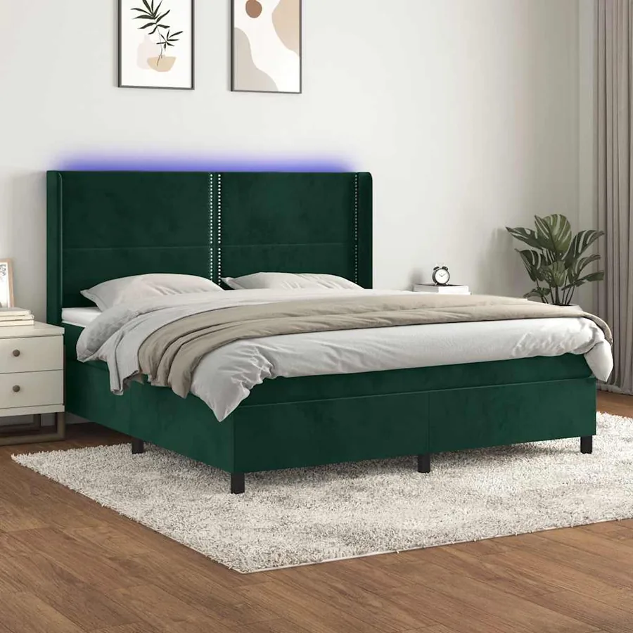 Sommier à lattes de lit matelas et LED Vert foncé 180x200 cm