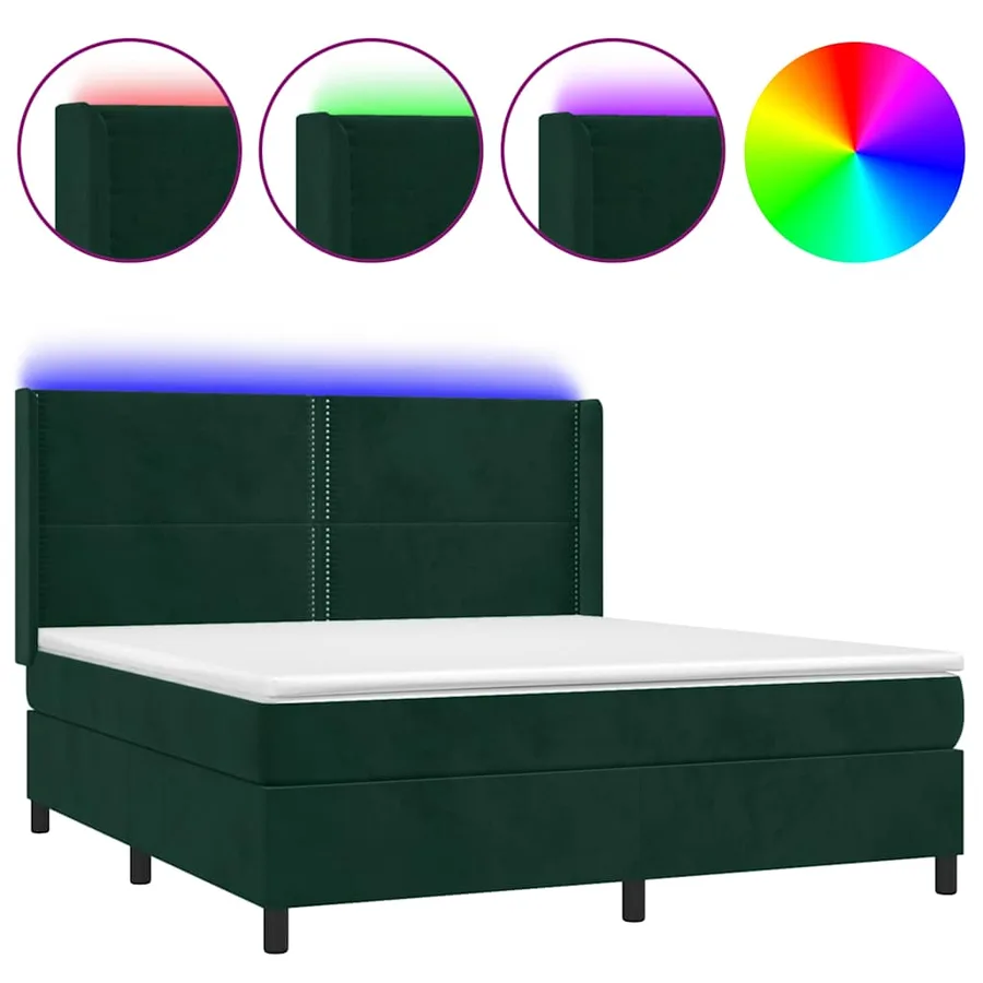 Sommier à lattes de lit matelas et LED Vert foncé 180x200 cm - 2
