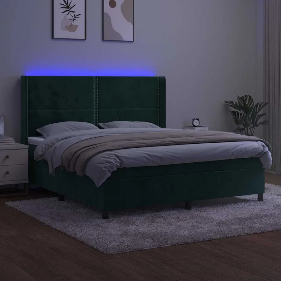 Sommier à lattes de lit matelas et LED Vert foncé 180x200 cm - 3