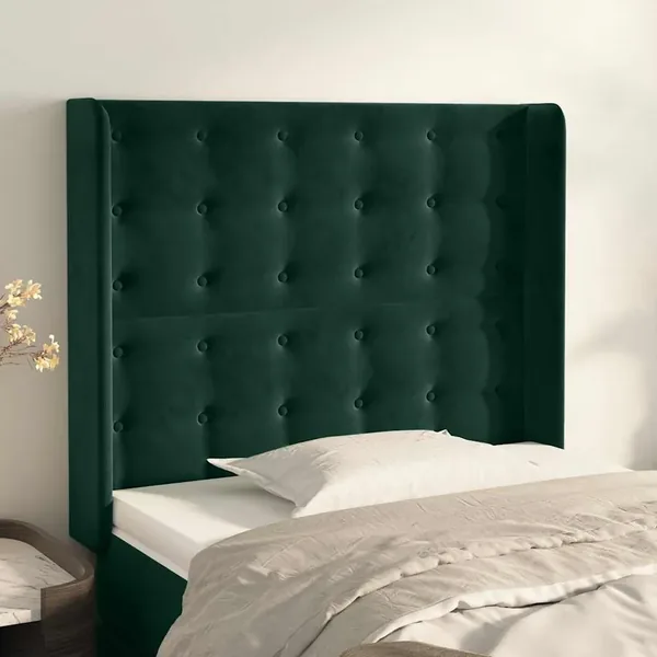 Tête de lit avec oreilles Vert foncé 83x16x118/128 cm Velours