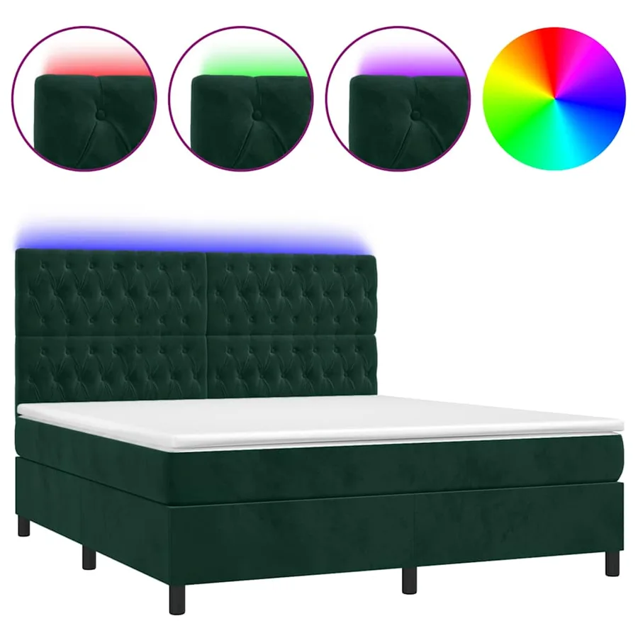 Sommier à lattes de lit matelas et LED Vert foncé 180x200 cm - 2