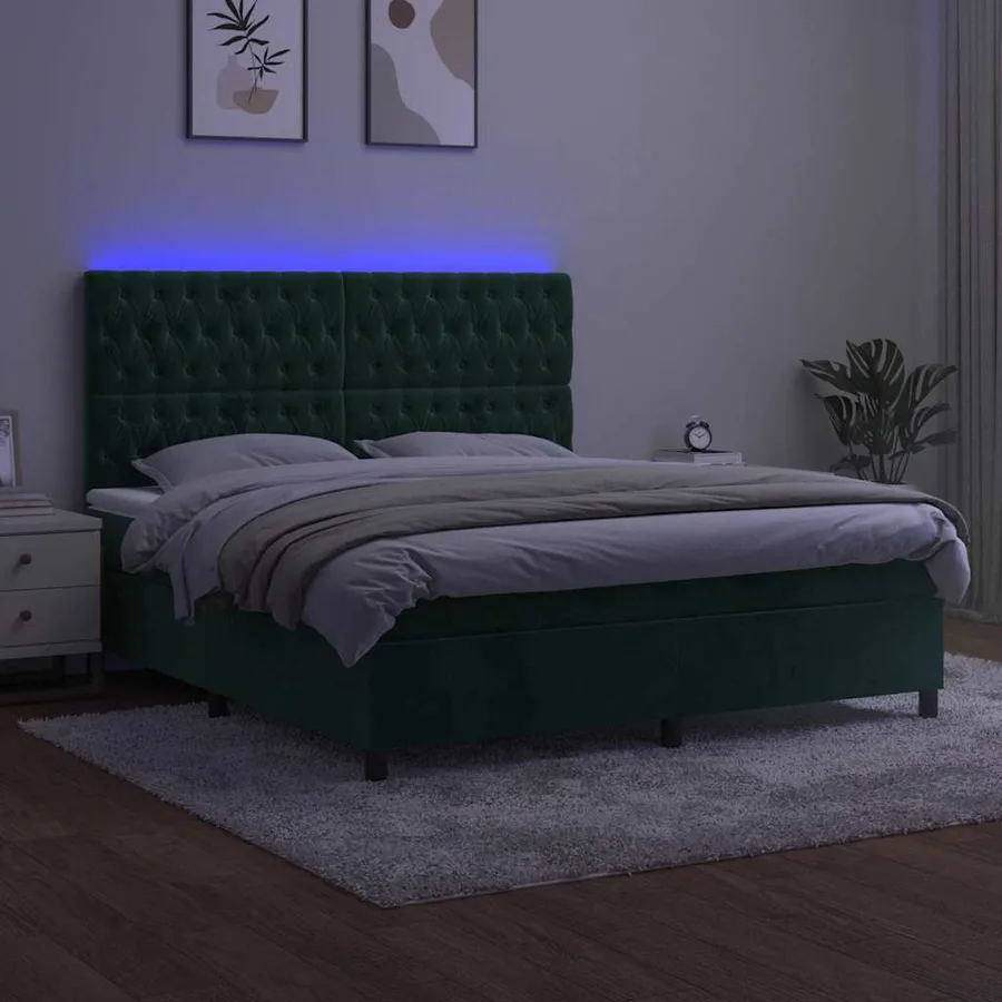 Sommier à lattes de lit matelas et LED Vert foncé 180x200 cm - 4