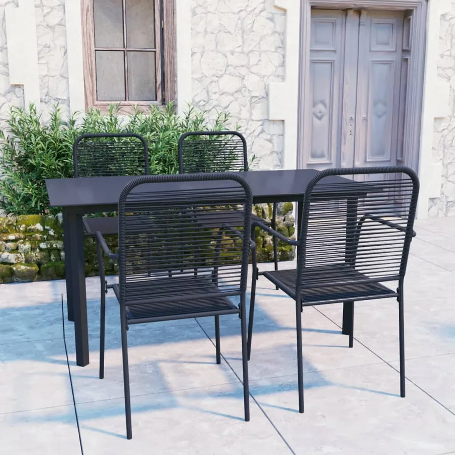 Ensemble à manger de jardin 5 pcs noir verre et acier