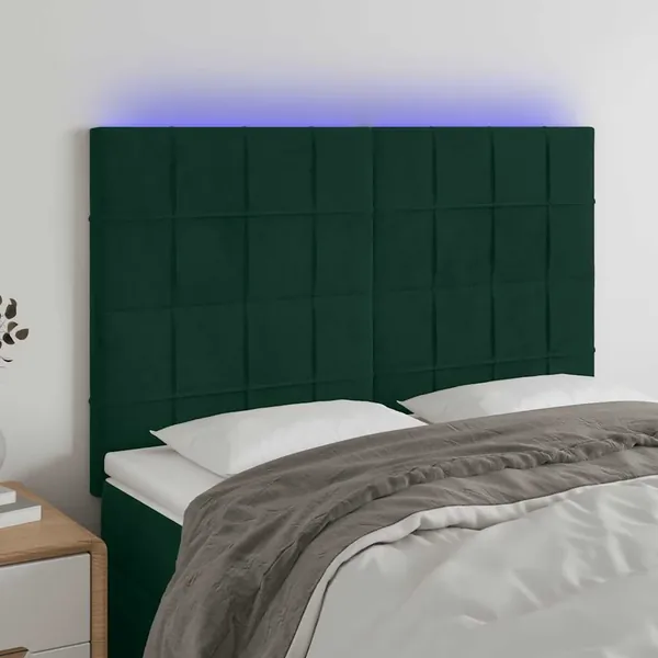 Tête de lit à LED Vert foncé 144x5x118/128 cm Velours