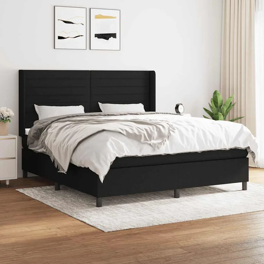 Sommier à lattes de lit avec matelas Noir 180x200 cm Tissu