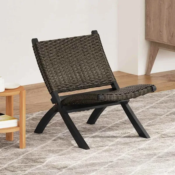 Chaise de relaxation rotin kubu naturel et bois d'acajou massif