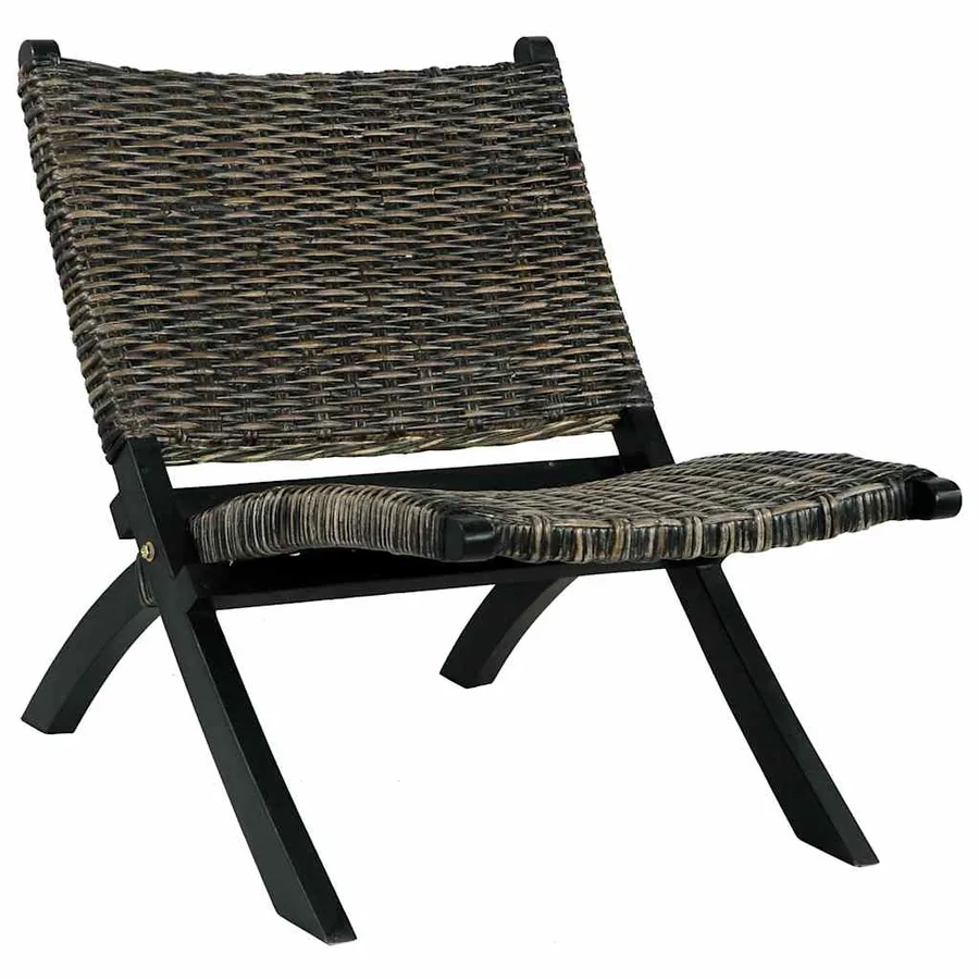 Chaise de relaxation rotin kubu naturel et bois d'acajou massif - 2