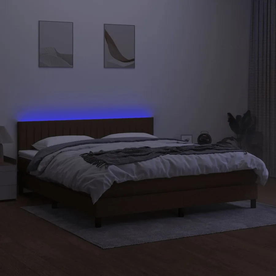 Sommier à lattes de lit matelas et LED Marron foncé 160x200 cm - 4