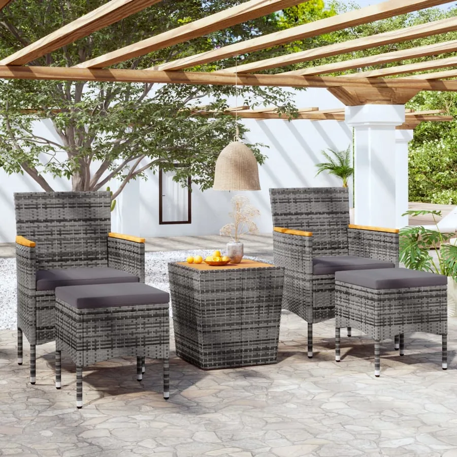 Ensemble de bistro de jardin 5pcs Résine tressée et acacia Gris