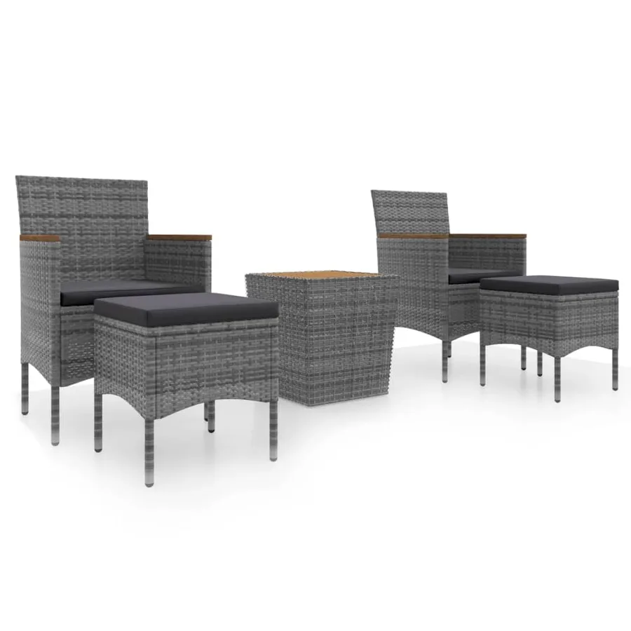 Ensemble de bistro de jardin 5pcs Résine tressée et acacia Gris - 2