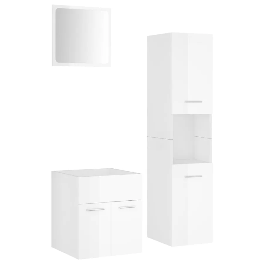 Ensemble de meubles de salle de bain Blanc brillant Aggloméré - 2