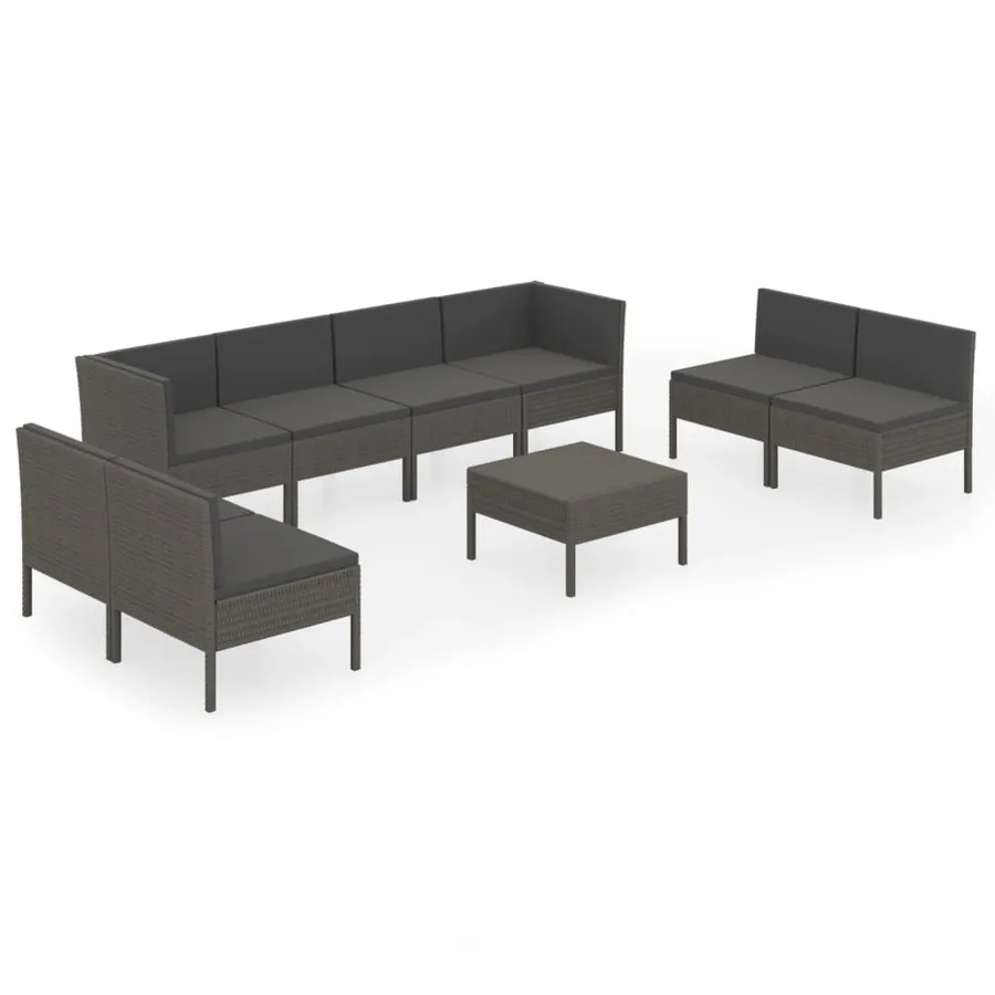 Salon de jardin 9 pcs avec coussins Résine tressée Gris - 2