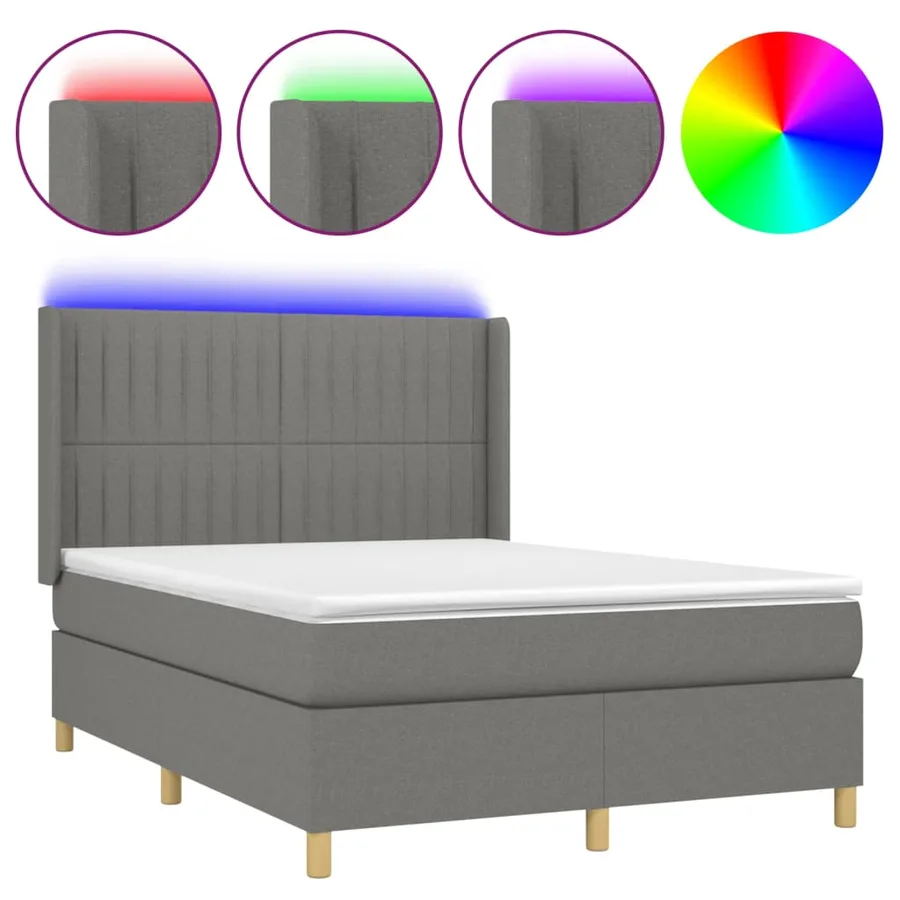 Sommier à lattes de lit matelas LED Gris foncé 140x200 cm Tissu - 2