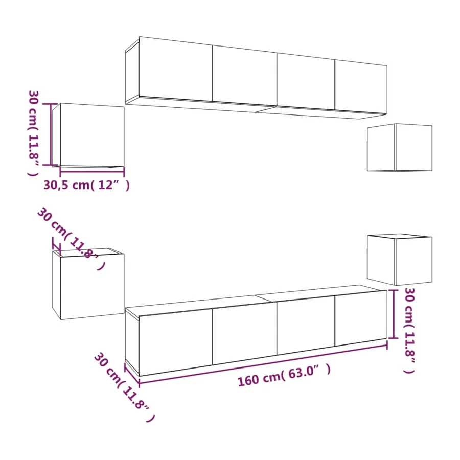 Ensemble de meubles TV 8 pcs Gris béton Bois d'ingénierie - 11