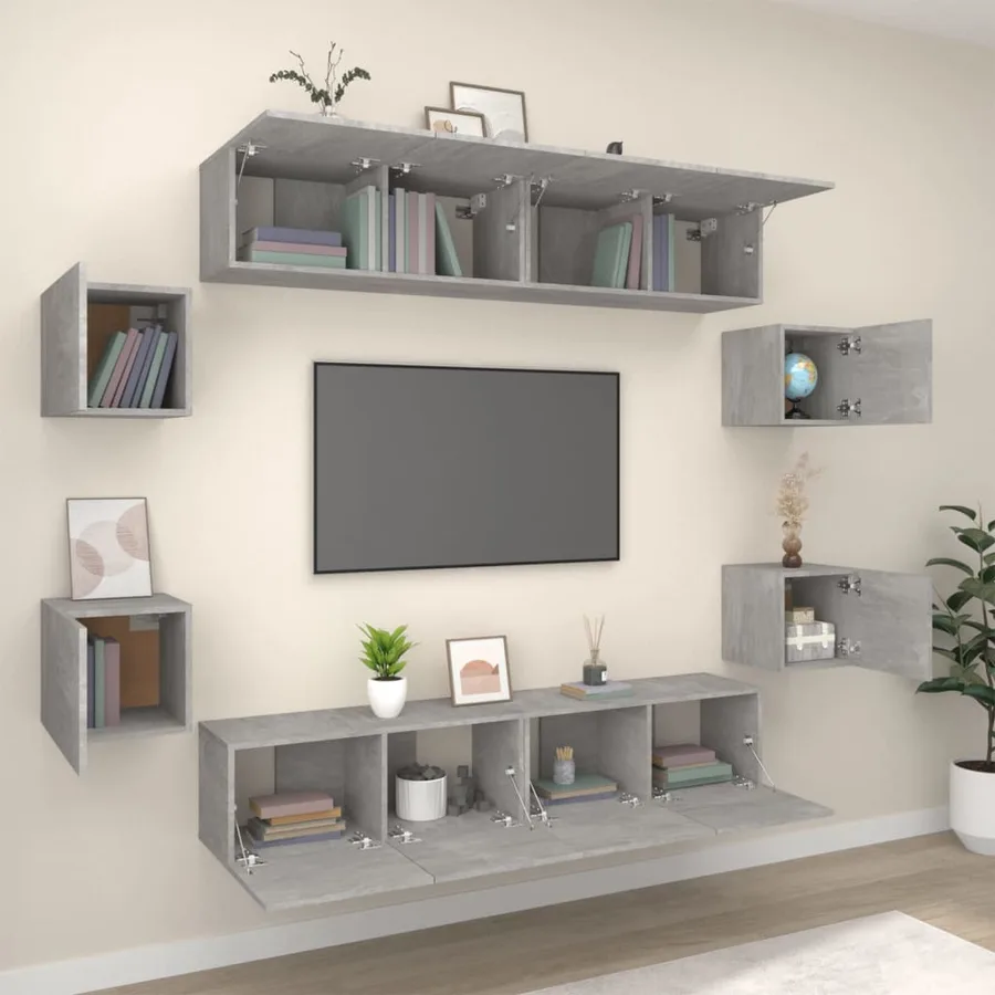 Ensemble de meubles TV 8 pcs Gris béton Bois d'ingénierie - 3