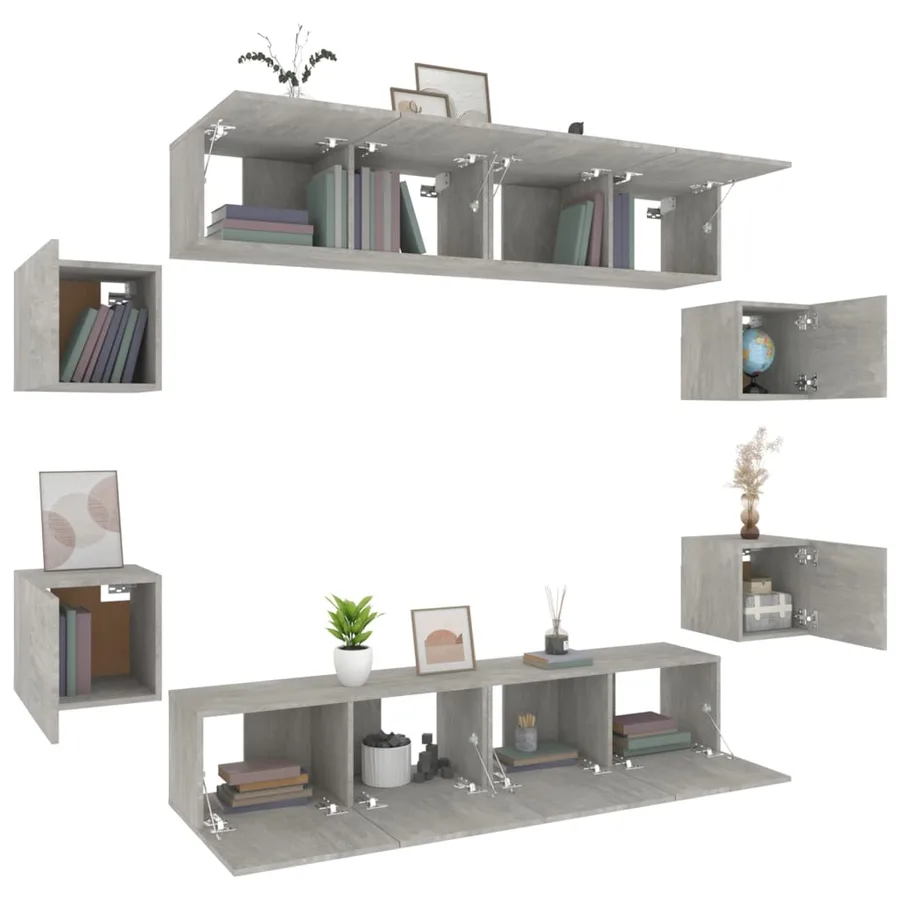 Ensemble de meubles TV 8 pcs Gris béton Bois d'ingénierie - 9