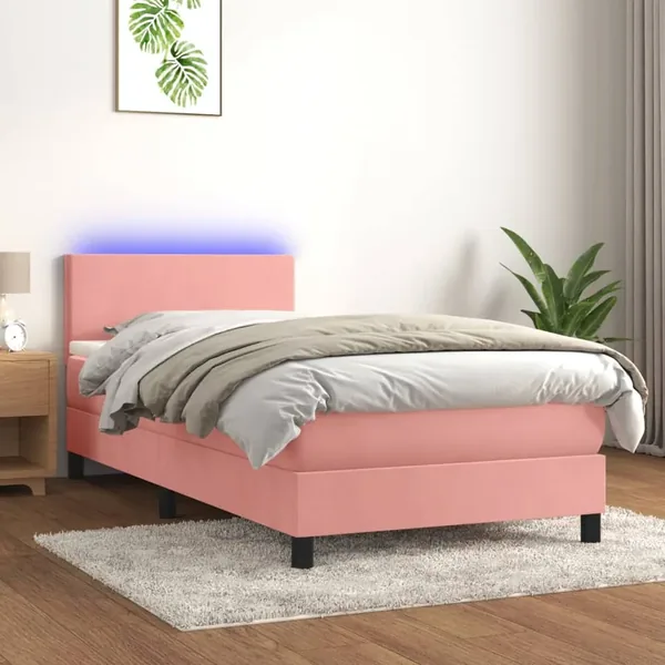 Sommier à lattes de lit avec matelas LED Rose 90x190 cm Velours