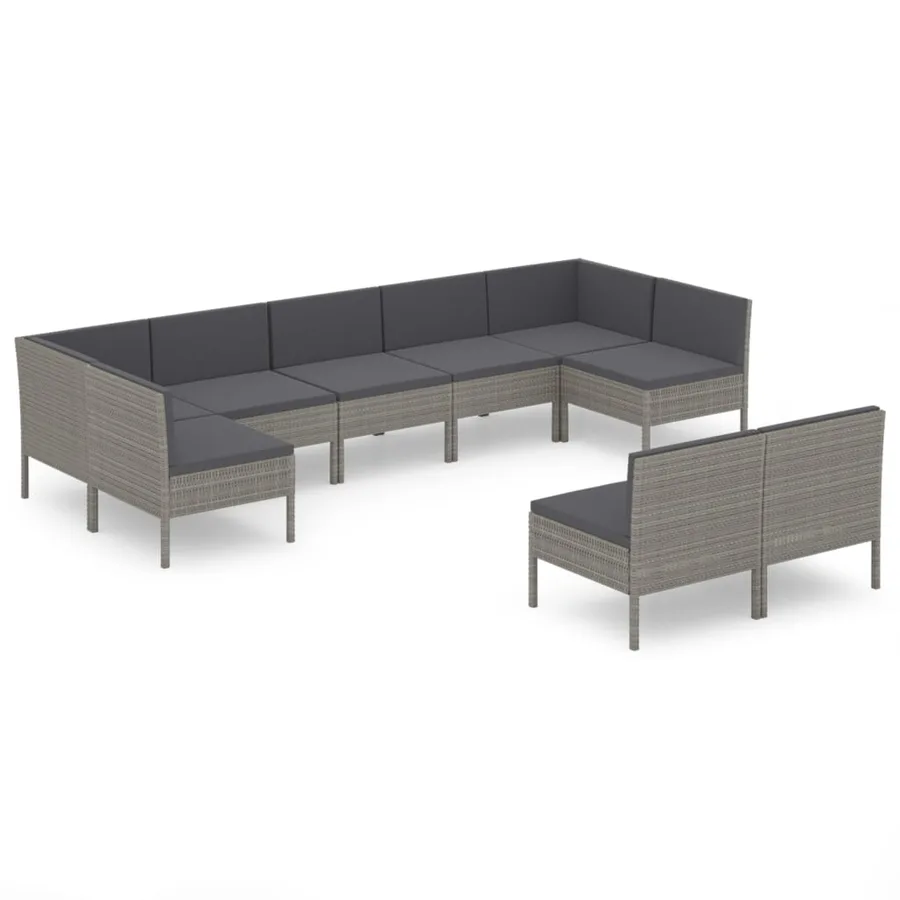 Salon de jardin 9 pcs avec coussins Résine tressée Gris - 2