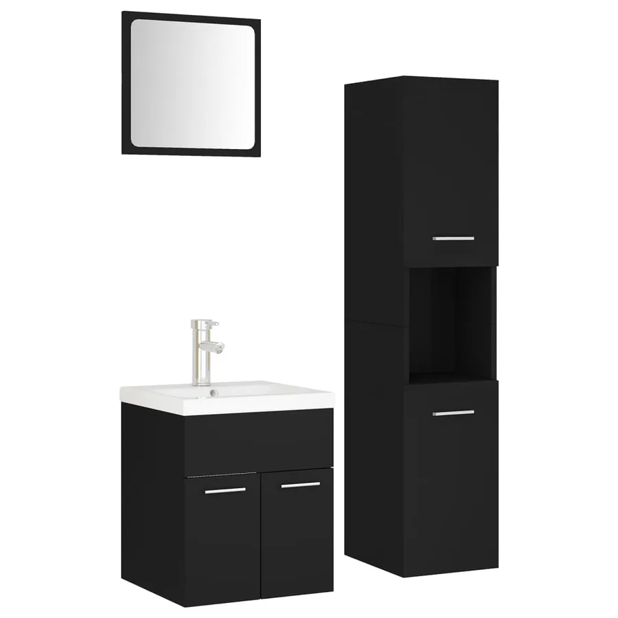 Ensemble de meubles de salle de bain Noir Aggloméré - 2