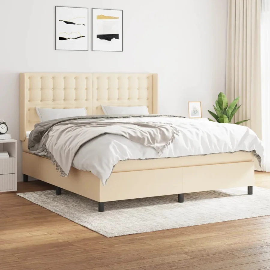 Sommier à lattes de lit avec matelas Crème 160x200 cm Tissu