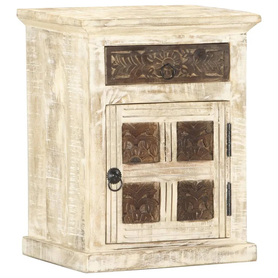 Table de chevet Blanc 40 x 30 x 50 cm Bois de manguier massif - 10