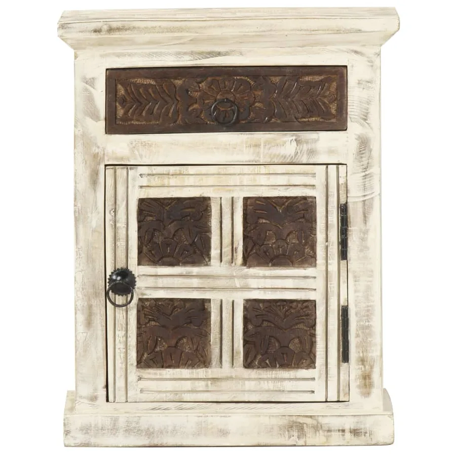 Table de chevet Blanc 40 x 30 x 50 cm Bois de manguier massif - 2