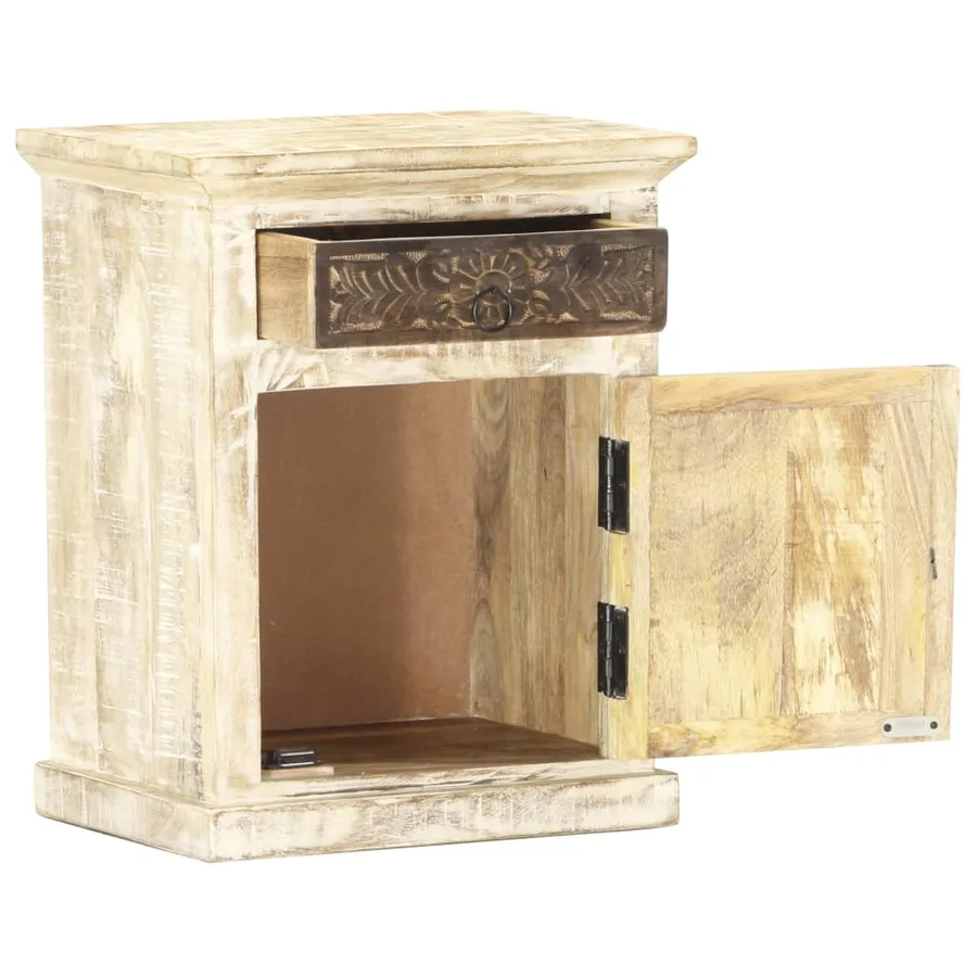 Table de chevet Blanc 40 x 30 x 50 cm Bois de manguier massif - 3