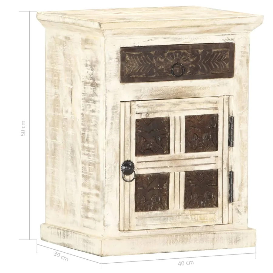 Table de chevet Blanc 40 x 30 x 50 cm Bois de manguier massif - 6