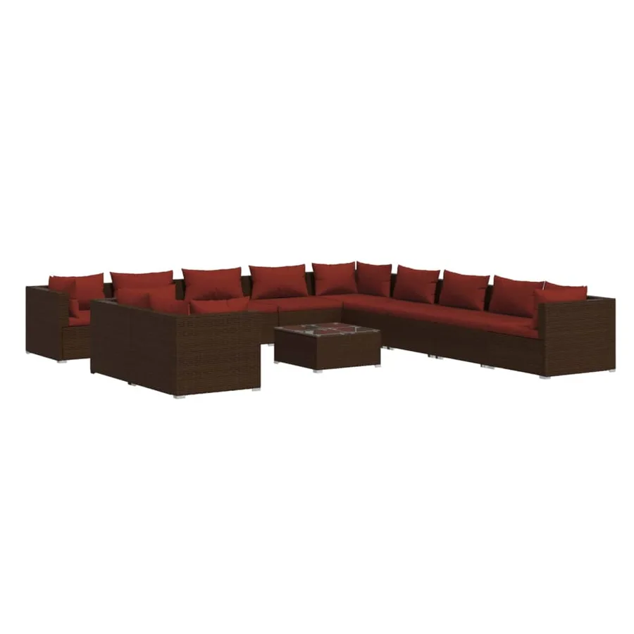 Salon de jardin 12 pcs avec coussins Marron Résine tressée - 2