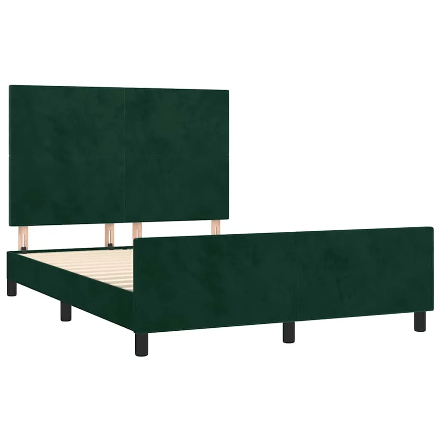 Cadre de lit sans matelas vert foncé 140x190 cm velours - 4
