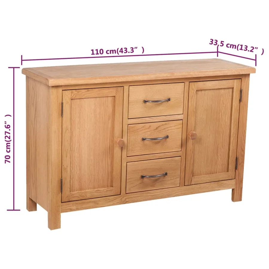 Buffet avec 3 tiroirs 110 x 33,5 x 70 cm Bois de chêne massif - 7