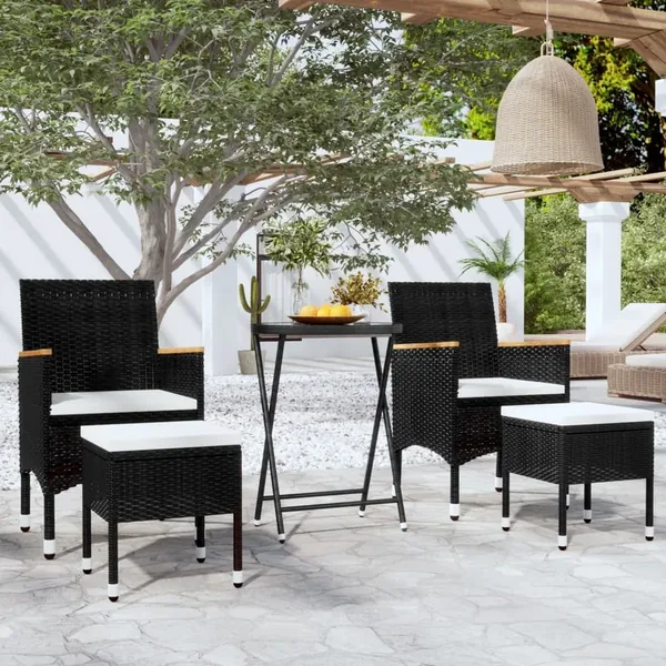 Ensemble de bistro de jardin 5 pcs poly rotin et verre trempé